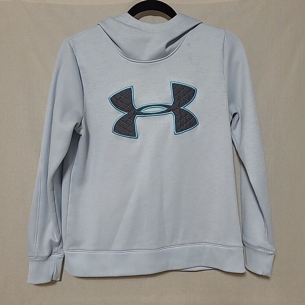 Under Armour Hoodie Sweatshirt Top Size S Women Blue Grey Logo Loose ColdGear